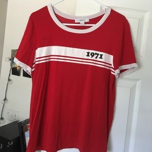 Forever 21 red “1971” white striped tshirt